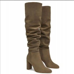 Zara Slouchy Boots 100% Leather Suede